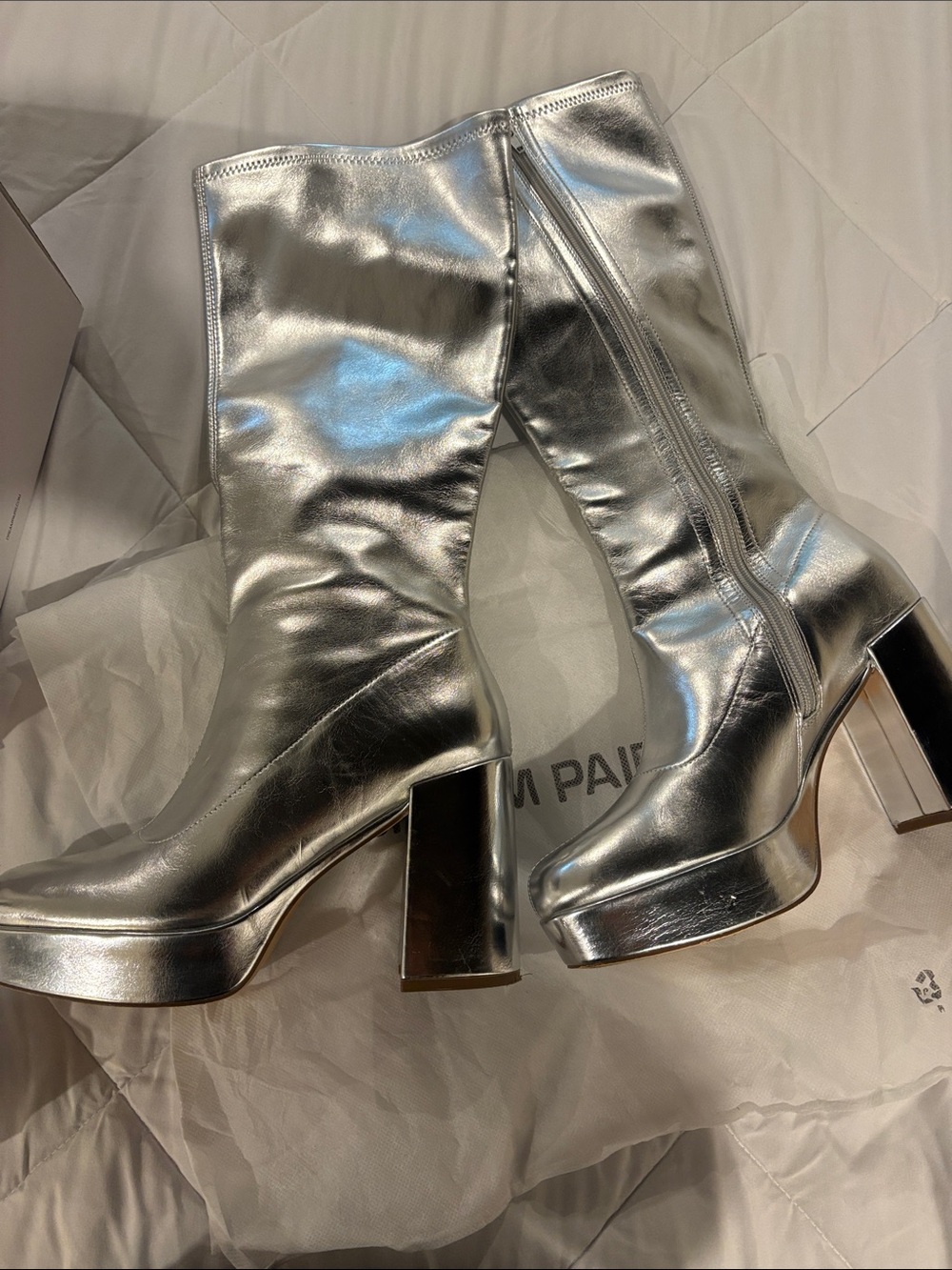 Dream Pairs Silver Metallic Platform Knee-High Boots